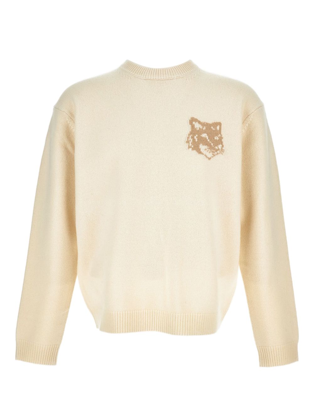 Maison Kitsuné Fox Head Intarsia Wollen Trui Lichtgrijs Mêlee Topwear Maison Kitsuné