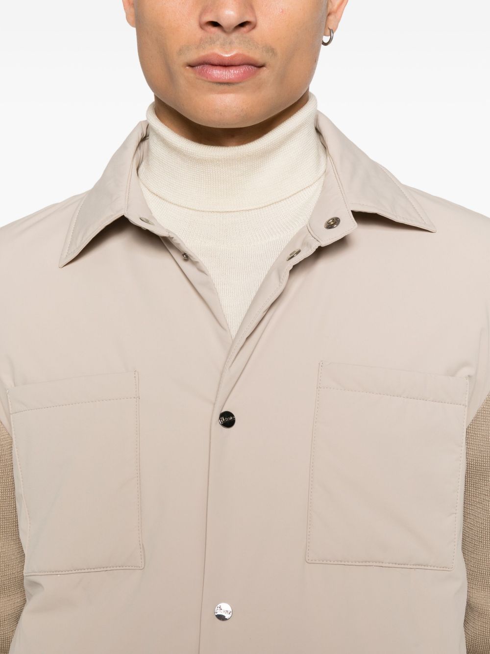 Herno Pocket Panelled Overshirt met Gebreide Mouwen Beige-thumbmail-2