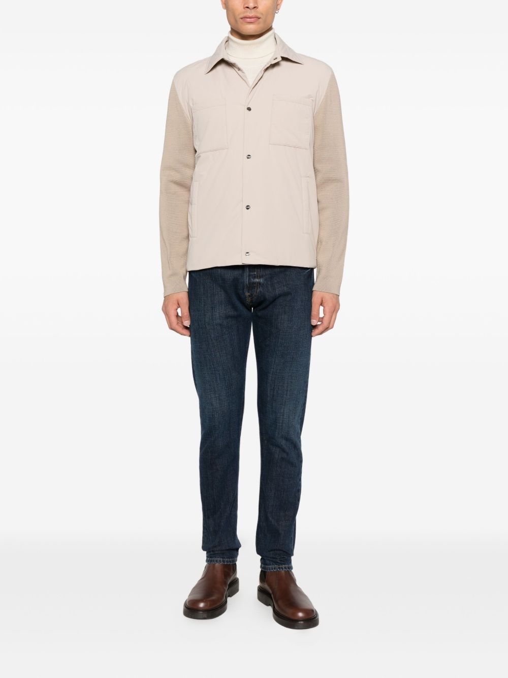 Herno Pocket Panelled Overshirt met Gebreide Mouwen Beige-thumbmail-3