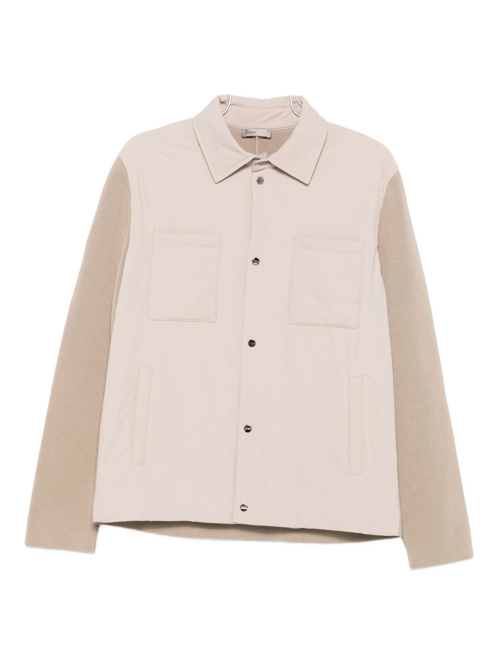 Herno Gewatteerd Overshirt met Gebreide Mouwen en Drukknopen Beige Jackets HERNO