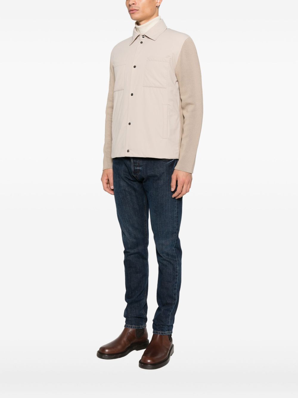 Herno Pocket Panelled Overshirt met Gebreide Mouwen Beige-thumbmail-4