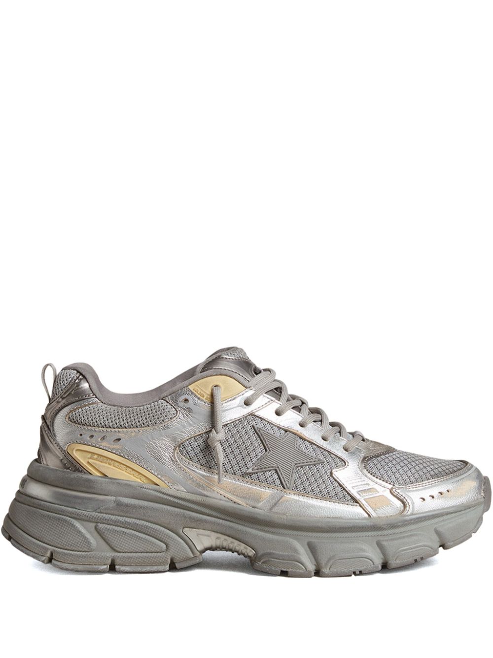 Golden Goose Stardan Distressed Wit Leer Zilver Glitter Sneakers Sneakers Golden Goose