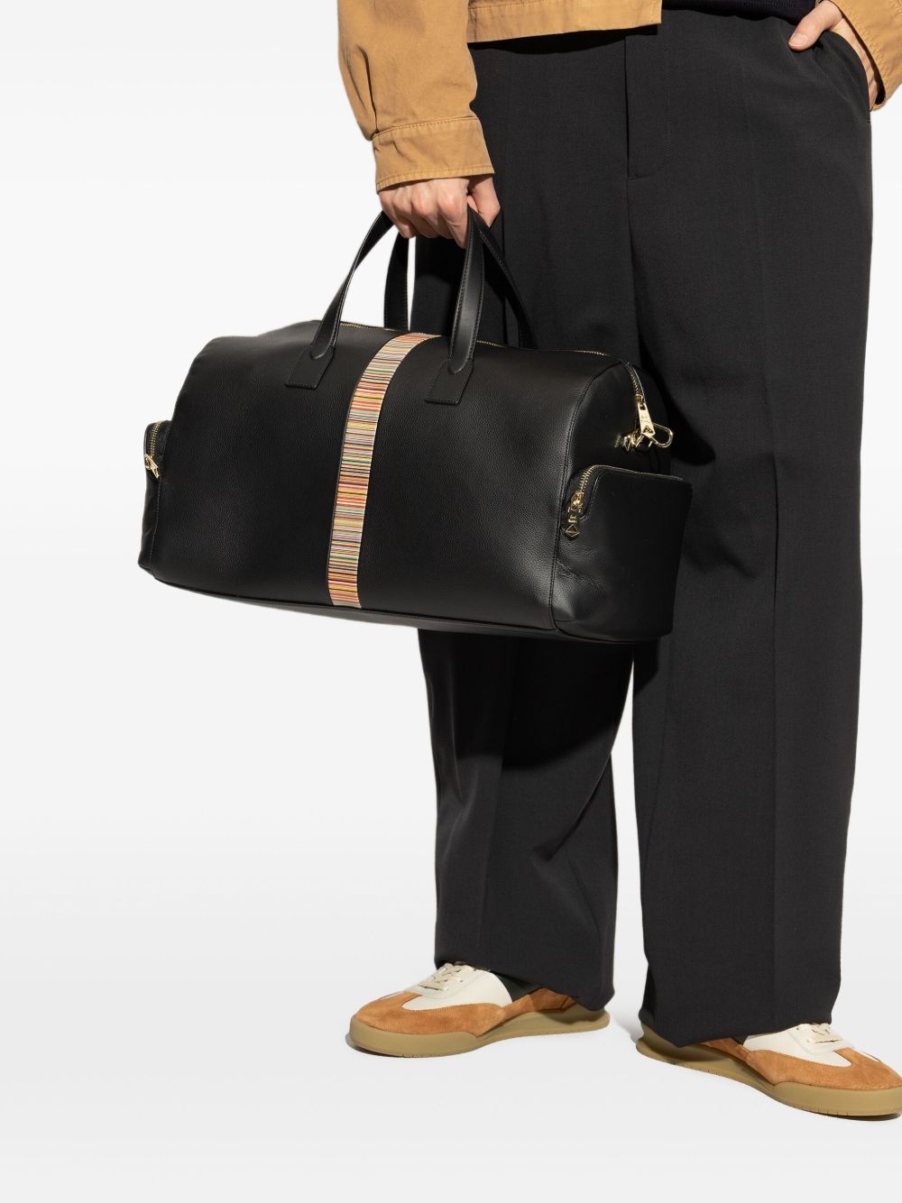 Paul Smith Black Leather 'Signature Stripe' Trim Day Holdall-5