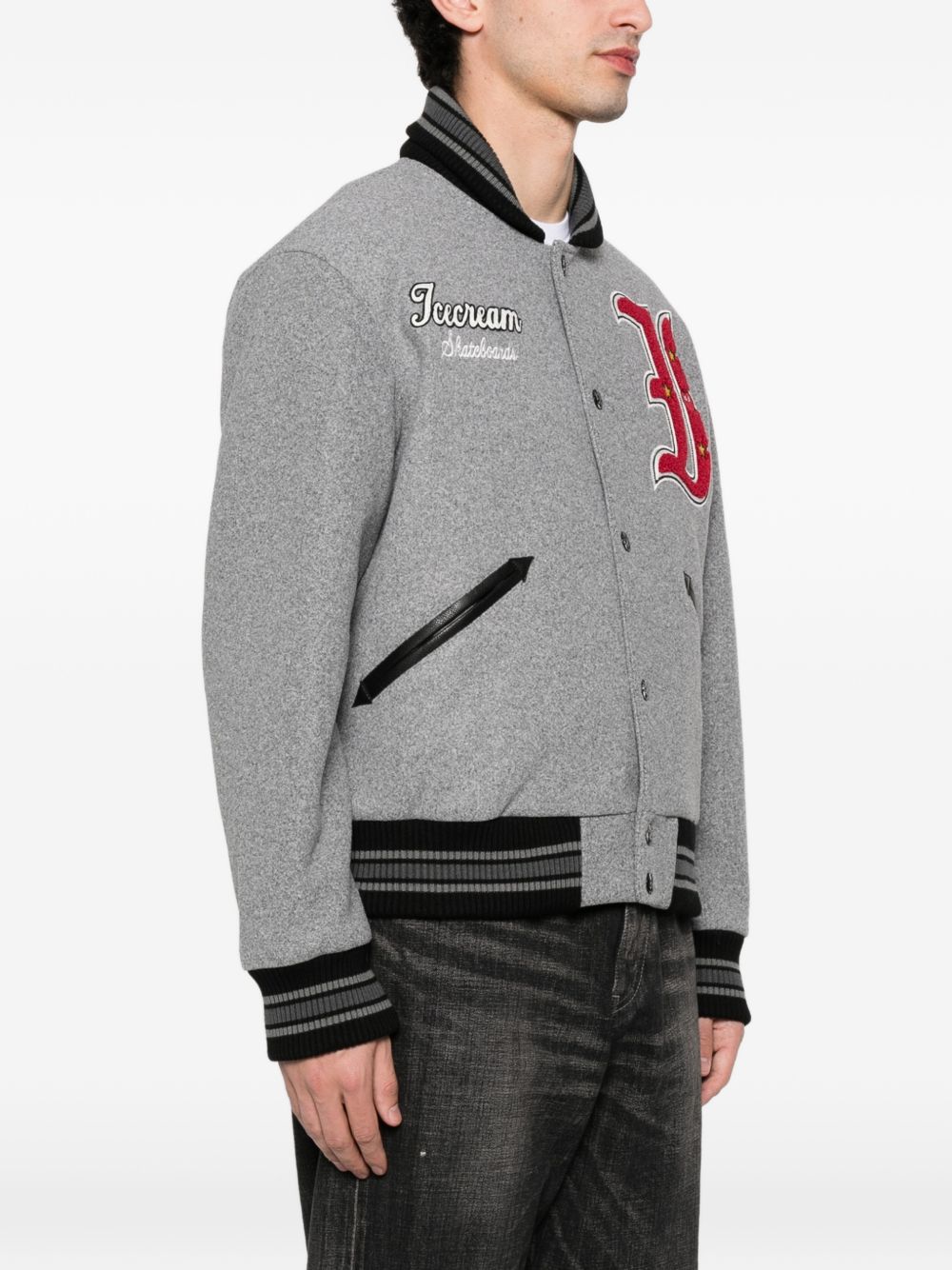 Icecream Mascot Varsity Jacket met Chenille Patch Grijs Jackets Icecream