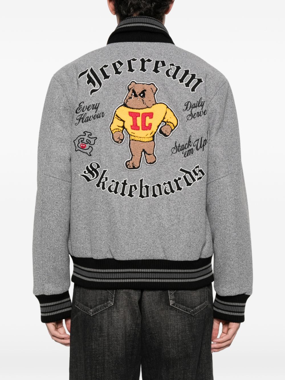 Icecream Mascot Varsity Jacket met Chenille Patch Grijs Jackets Icecream