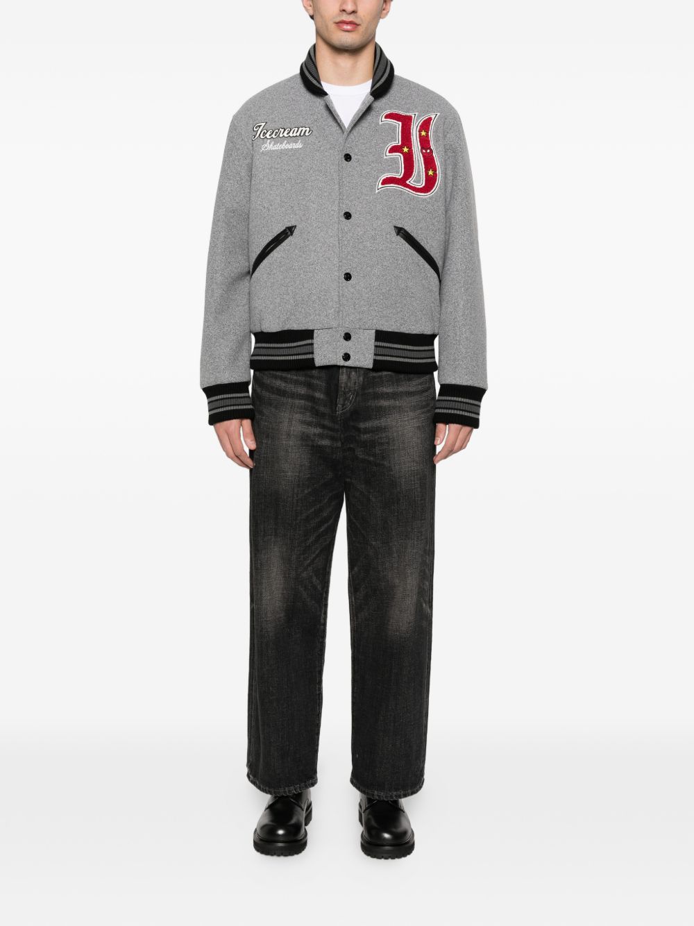 Icecream Mascot Varsity Jacket met Chenille Patch Grijs Jackets Icecream