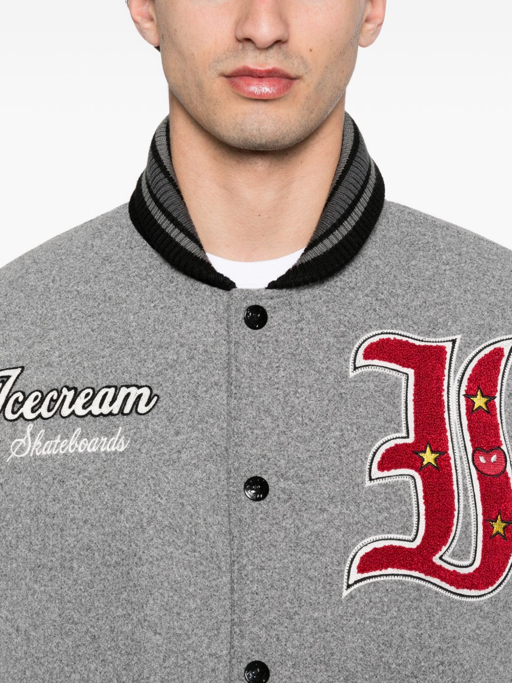 Icecream Mascot Varsity Jacket met Chenille Patch Grijs Jackets Icecream