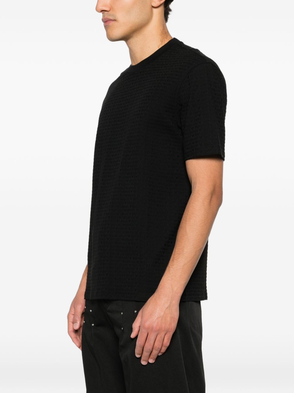 Emporio Armani Mercerised All-Over Jacquard Eagle T-shirt Zwart Topwear Emporio Armani
