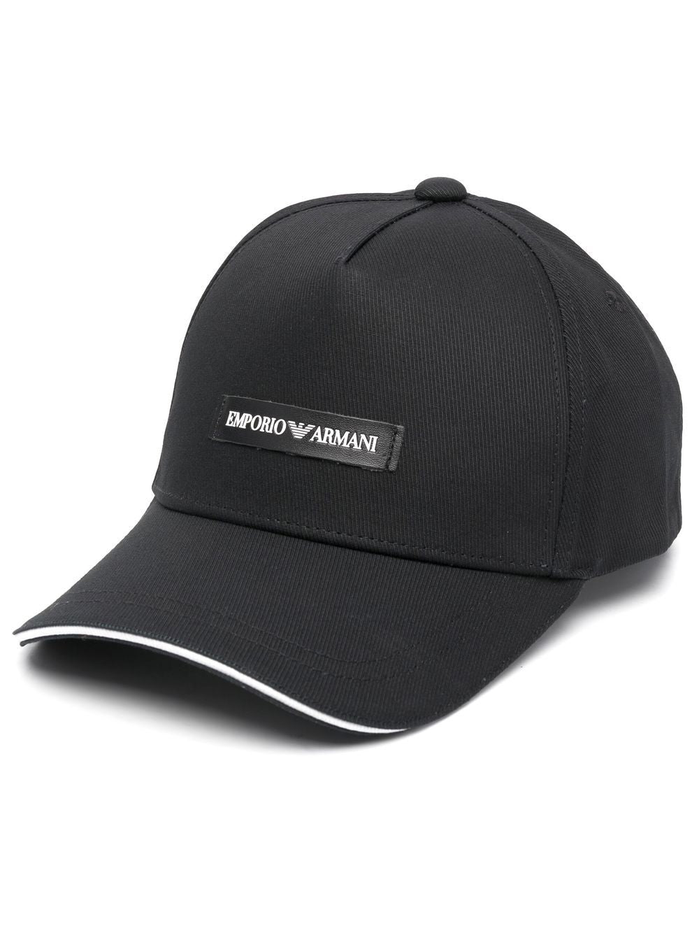 Emporio Armani zwarte katoenen baseballcap met off-white logopatch