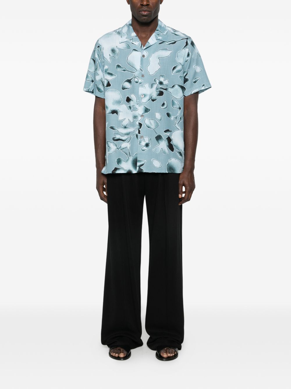 PS By Paul Smith Colour-Block Floral Print Overhemd Blauw-thumbmail-3