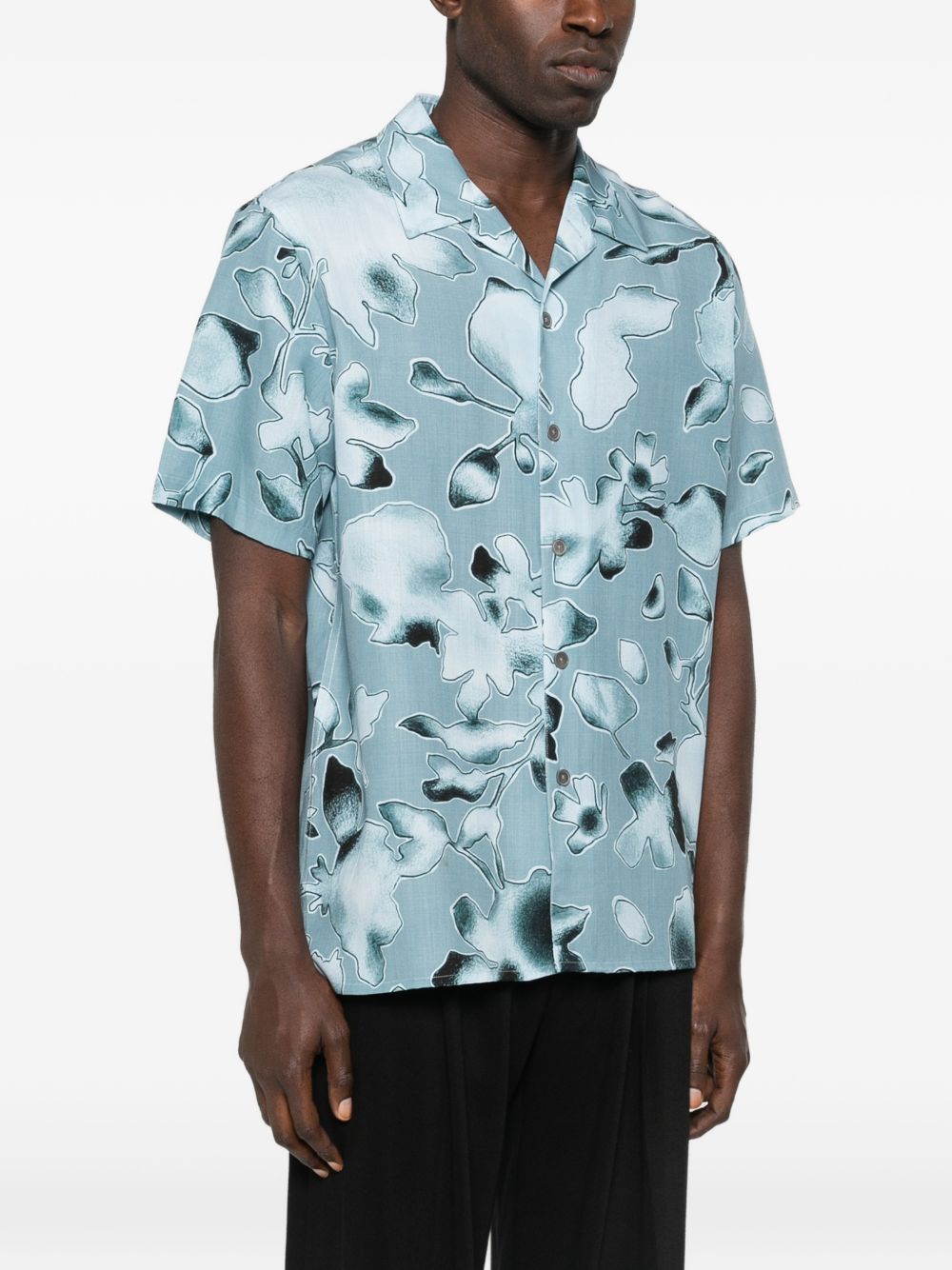 PS By Paul Smith Colour-Block Floral Print Overhemd Blauw Shirts PS By Paul Smith