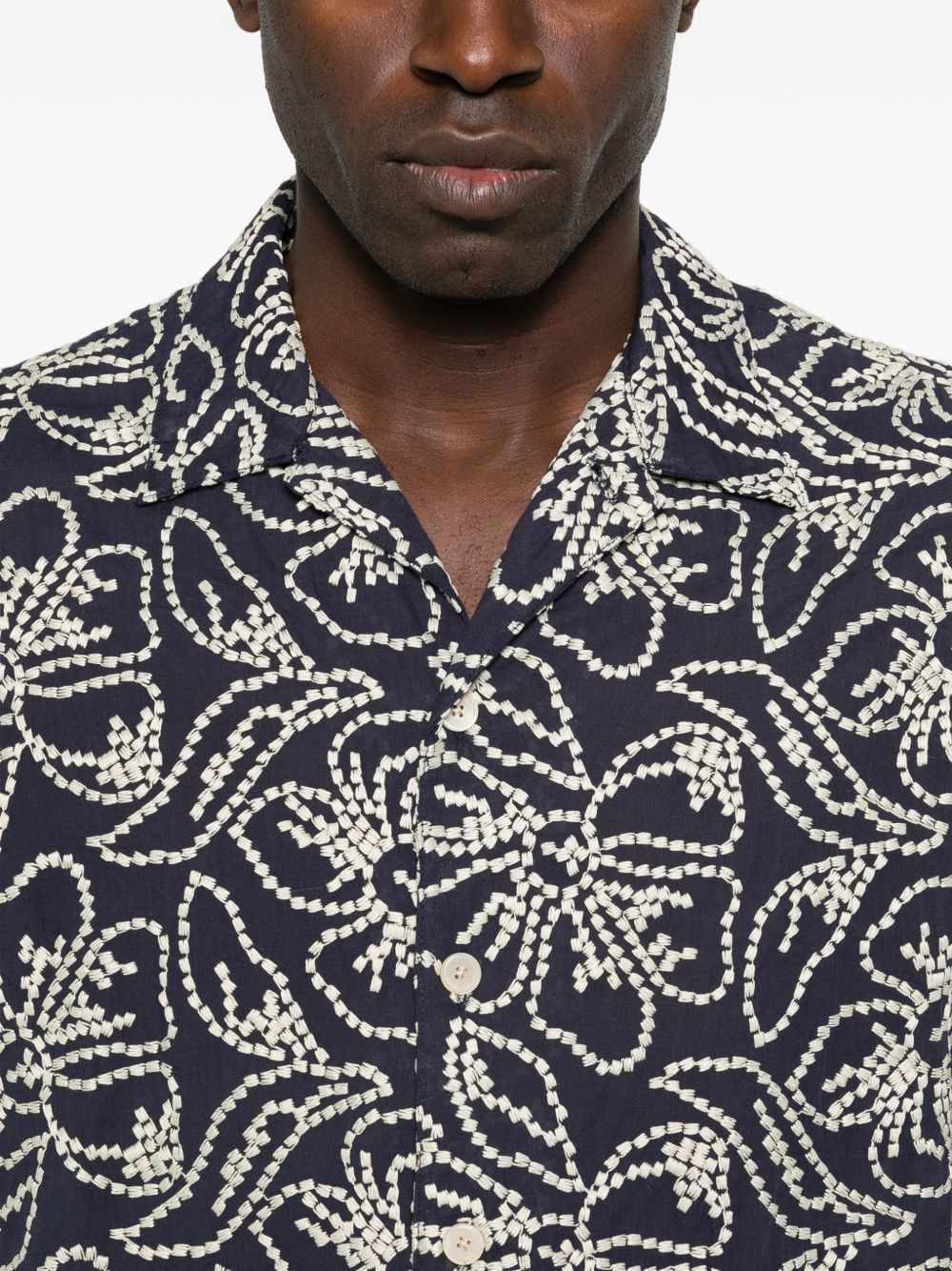 PS By Paul Smith Bloemenprint Camp-Collar Overhemd Blauw Shirts PS By Paul Smith