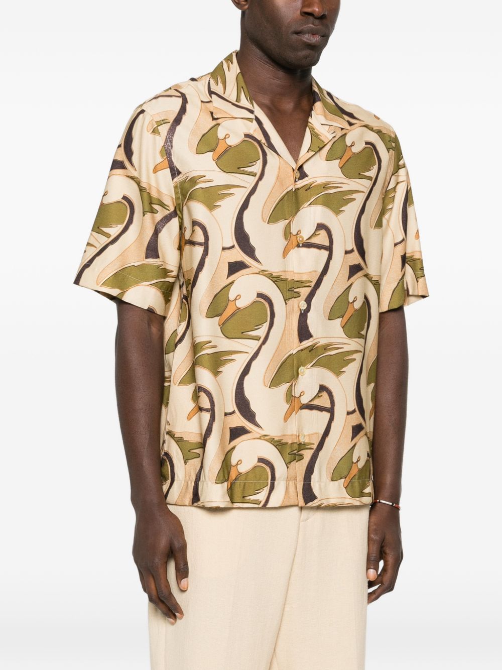Paul Smith Swan Print Short Sleeve Shirt Khaki-thumbmail-2