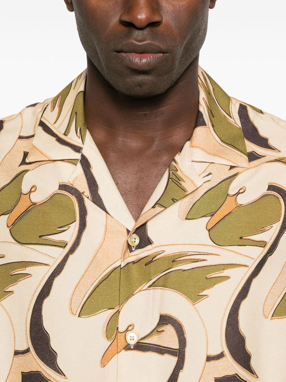 Paul Smith Swan Print Short Sleeve Shirt Khaki-thumbmail-4