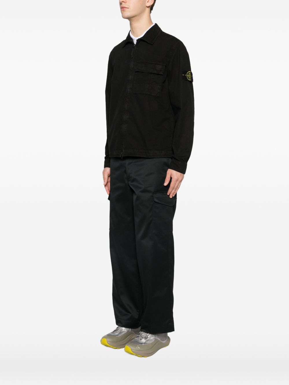 Stone Island Brushed Cotton Canvas Zip Overshirt 1200008 Zwart-thumbmail-2