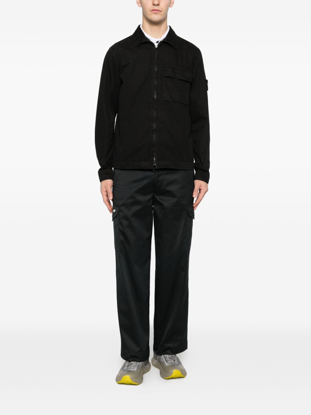 Stone Island Brushed Cotton Canvas Zip Overshirt 1200008 Zwart-thumbmail-3