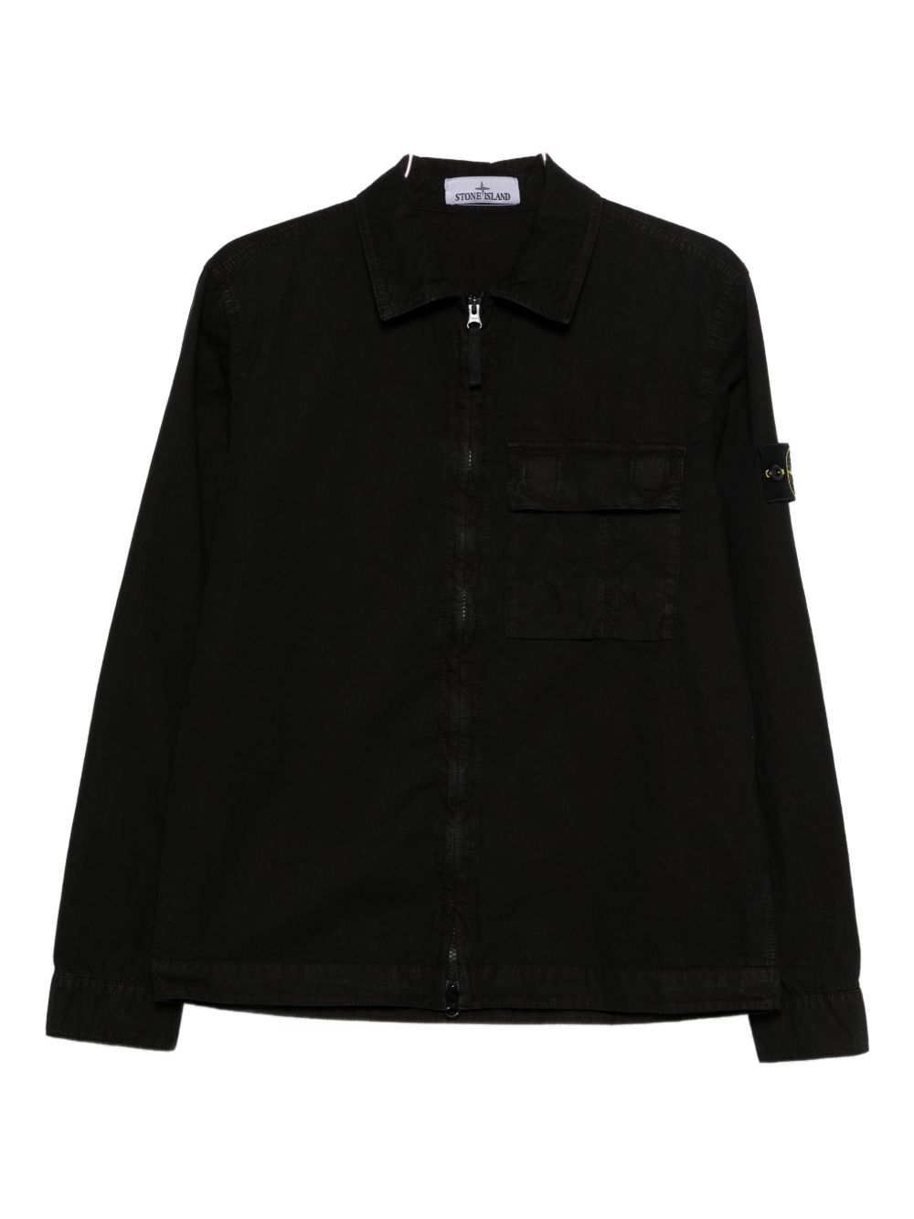 Stone Island Brushed Cotton Canvas Zip Overshirt 1200008 Zwart Shirts Stone Island