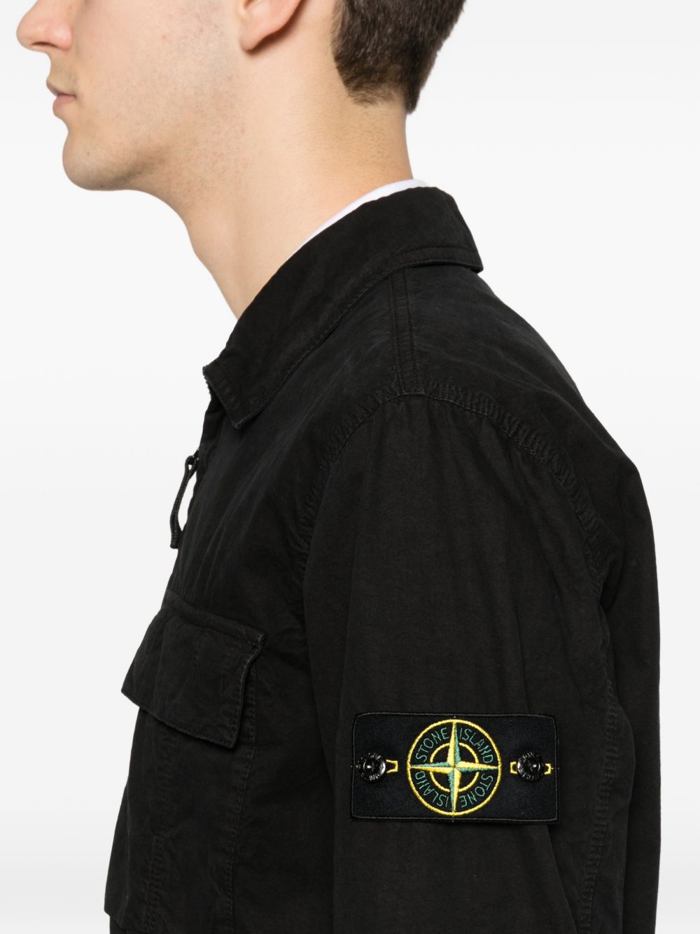Stone Island Brushed Cotton Canvas Zip Overshirt 1200008 Zwart-thumbmail-4