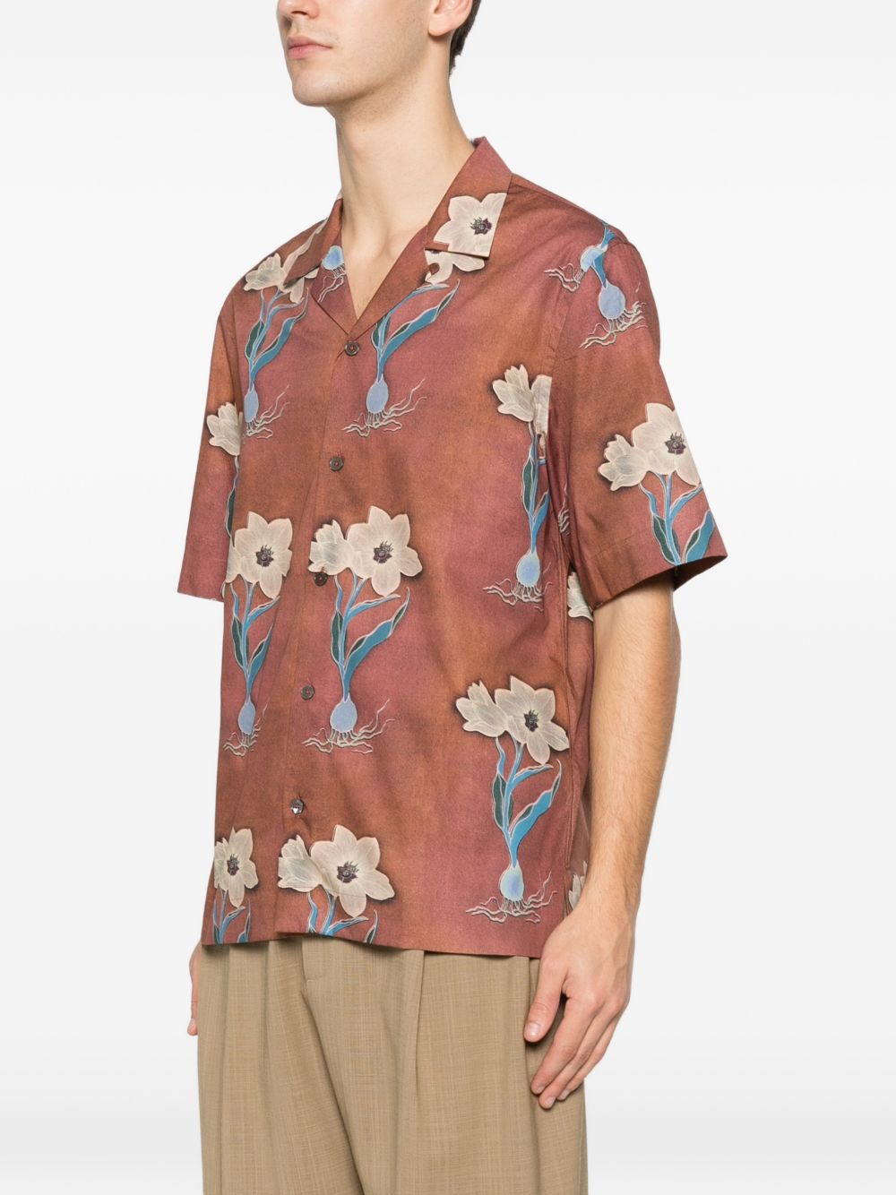 Paul Smith Floral Print Short Sleeve Shirt Rust-thumbmail-4
