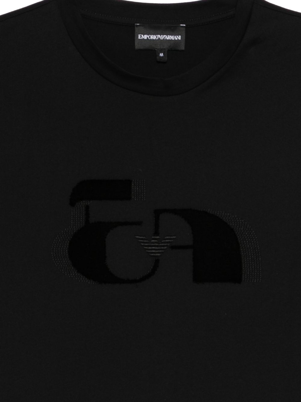 Emporio Armani Katoenen Geflockt EA-Monogram T-shirt Zwart Topwear Emporio Armani