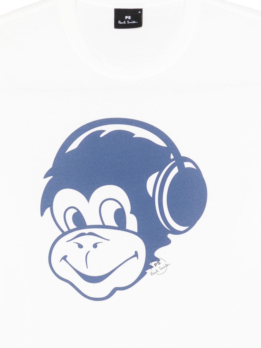 PS by Paul Smith Monkey Headphones Print T-Shirt Wit Katoen Topwear PS By Paul Smith