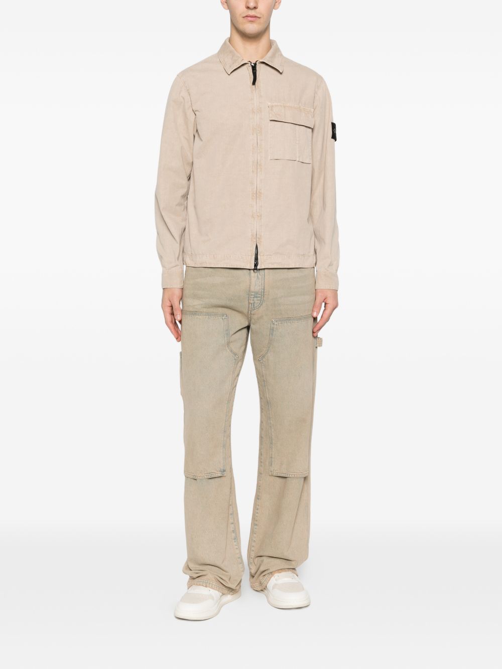 Stone Island Organic Cotton Canvas Overshirt Old Effect Beige-thumbmail-3