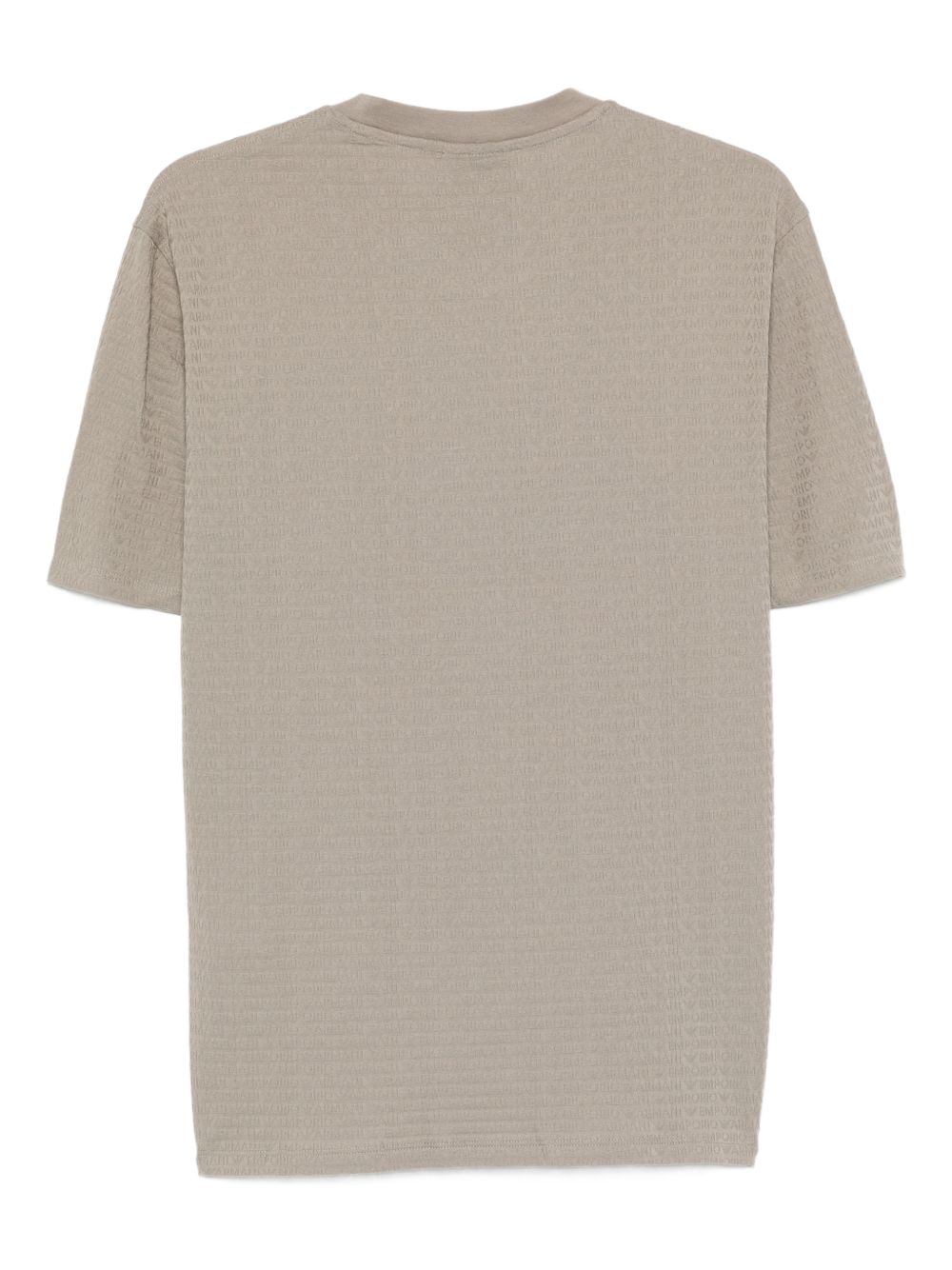 Emporio Armani grijs T-shirt, close-up van het tonaal geweven logo