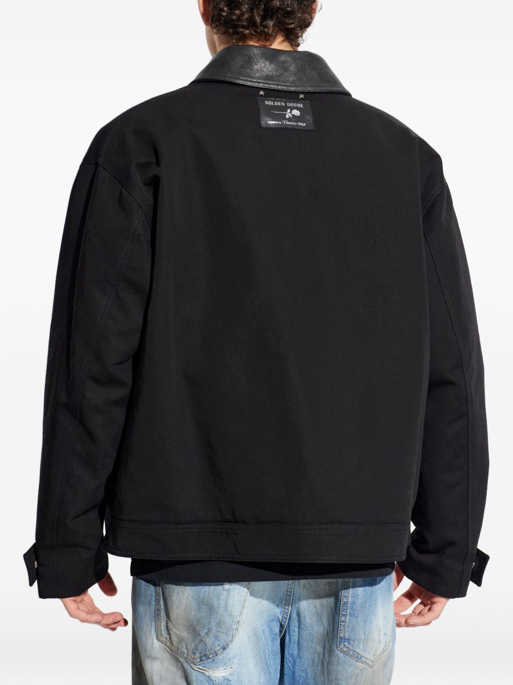 Golden Goose Gewatteerd Katoenen Jack met Leren Kraag Zwart Jackets Golden Goose