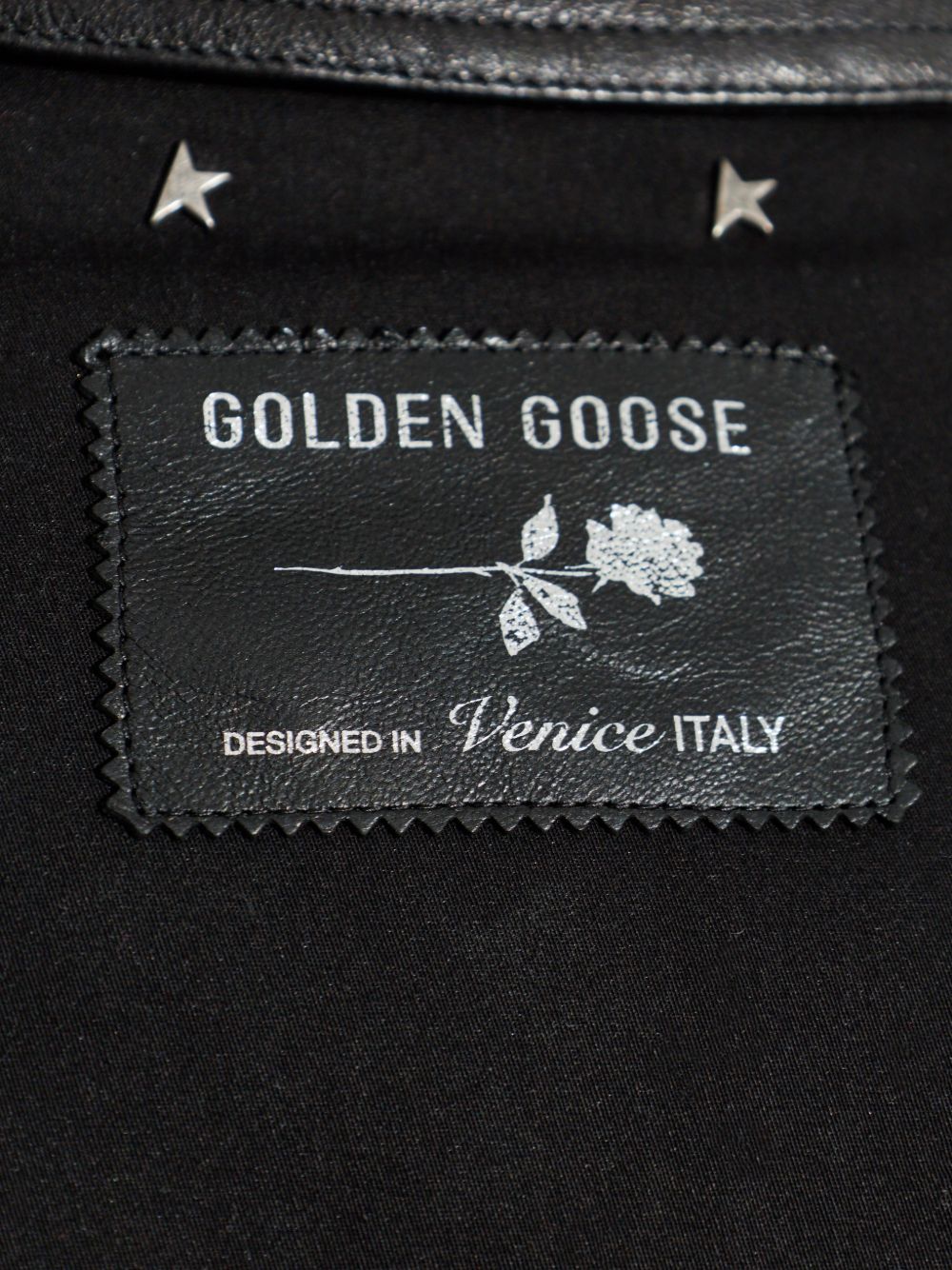 Golden Goose Gewatteerd Katoenen Jack met Leren Kraag Zwart Jackets Golden Goose