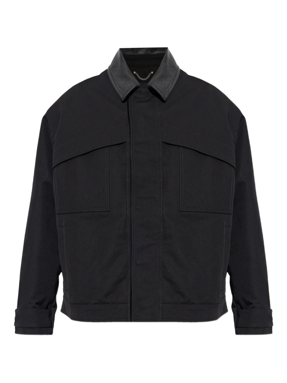 Golden Goose Gewatteerd Katoenen Jack met Leren Kraag Zwart Jackets Golden Goose