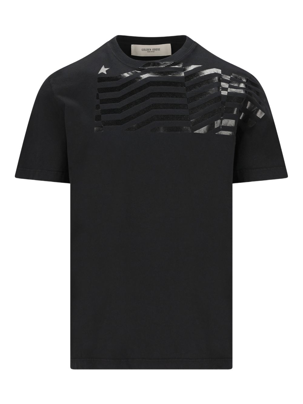 Golden Goose T-shirt met Glanzende Vlagprint en Ster Zwart-thumbmail-1