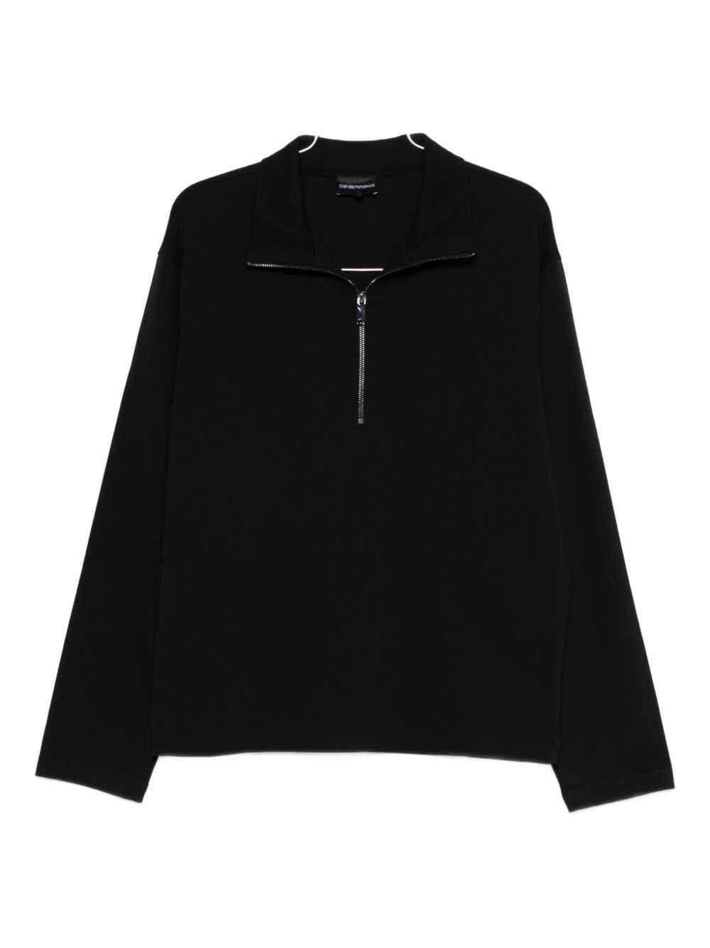 Emporio Armani half-zip trui met opstaande kraag in zwart, vooraanzicht