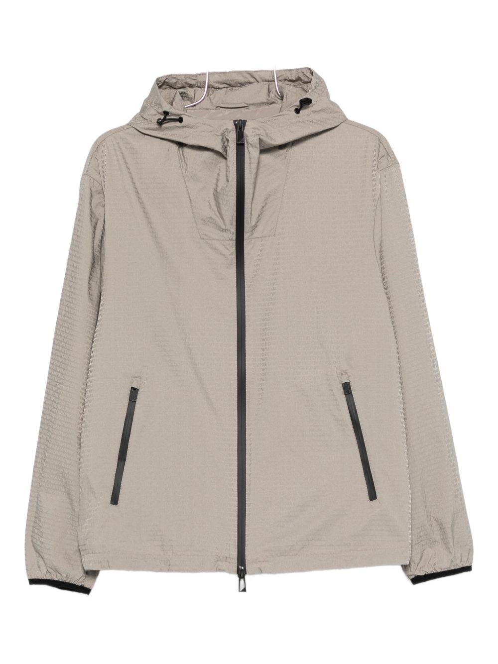 Emporio Armani Waterafstotende Jacquard Blouson met Capuchon Beige Jackets Emporio Armani