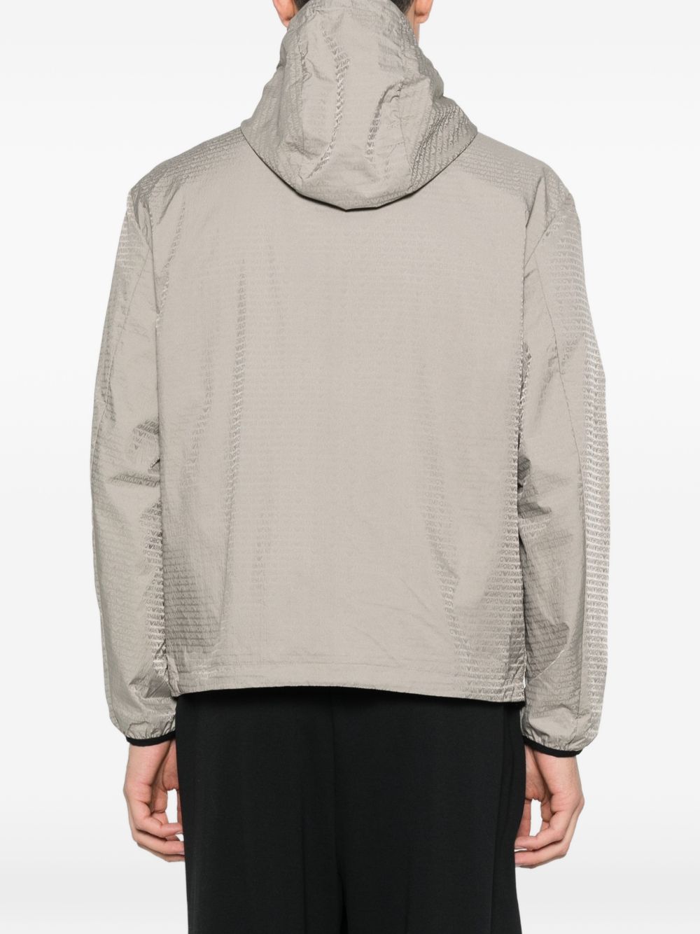 Emporio Armani Waterafstotende Jacquard Blouson met Capuchon Beige Jackets Emporio Armani