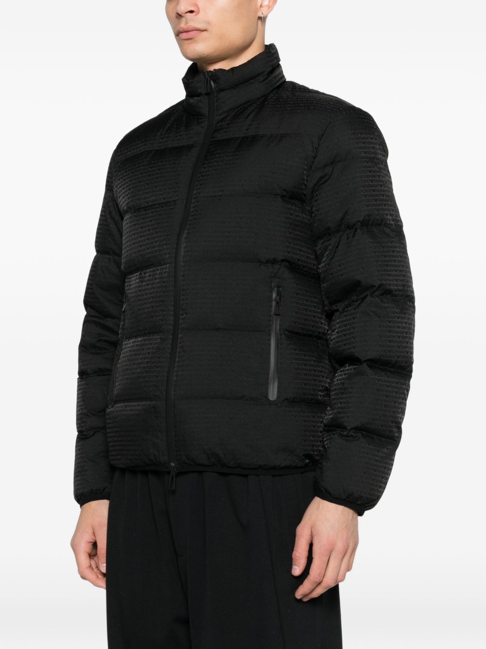 Emporio Armani Essential Gequilte Jacquard Eagle Donsjas Zwart Jackets Emporio Armani