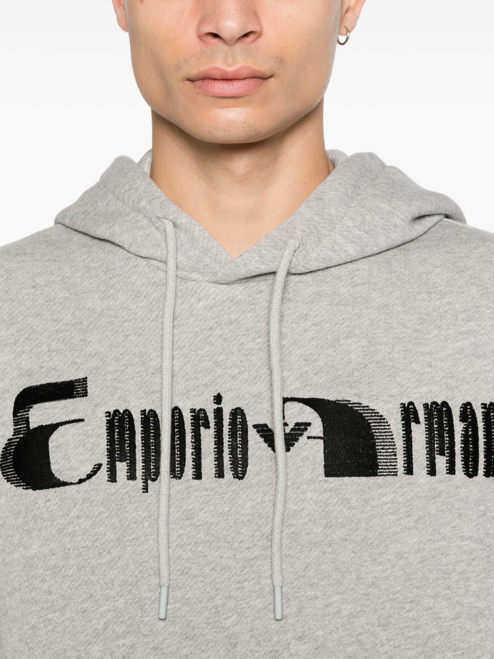 Emporio Armani Soft-Touch Jersey Hoodie Geflockt Logo Grijs Topwear Emporio Armani