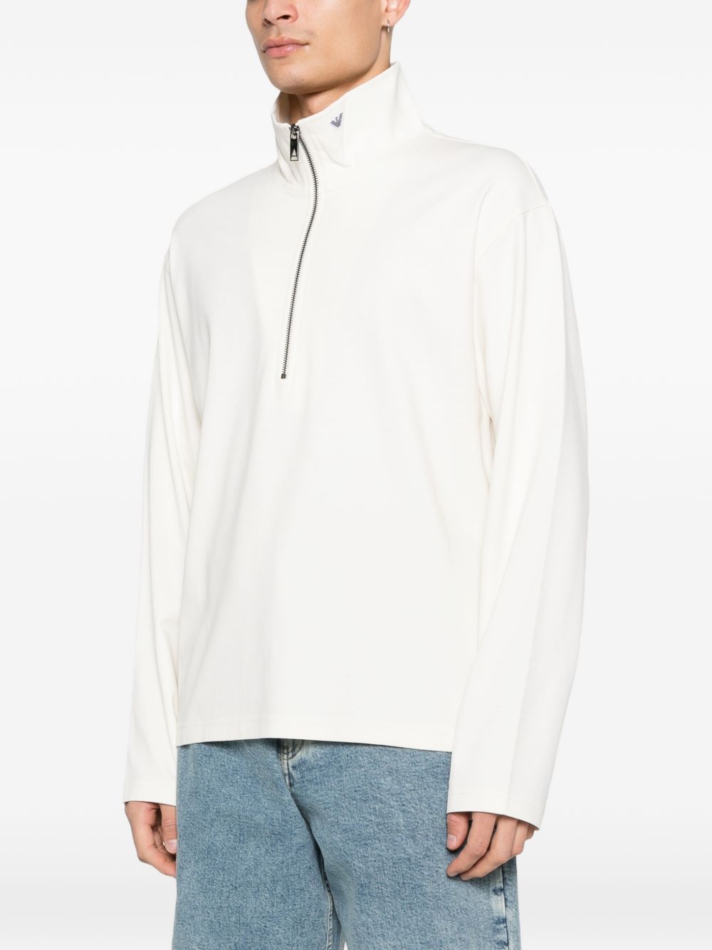 Emporio Armani Mock-Neck Jersey Trui met Halve Rits Ecru Topwear Emporio Armani
