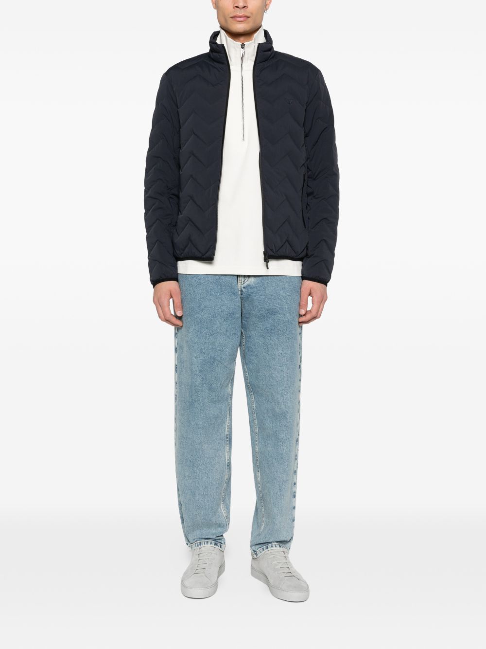 Emporio Armani Mock-Neck Jersey Trui met Halve Rits Ecru Topwear Emporio Armani