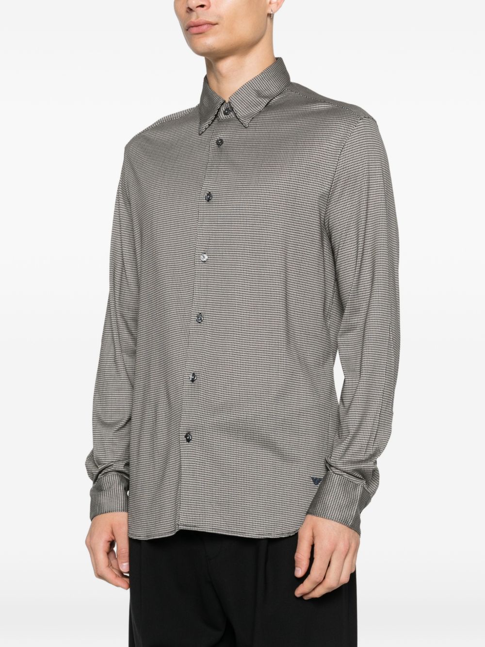 Emporio Armani Lyocell Jersey Overhemd met Micro-Patroon Beige-thumbmail-2