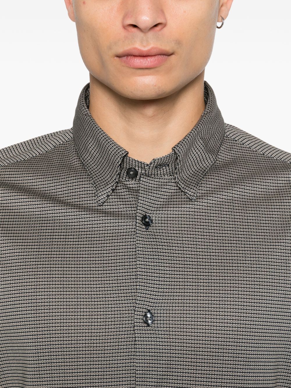 Emporio Armani Lyocell Jersey Overhemd met Micro-Patroon Beige-thumbmail-3