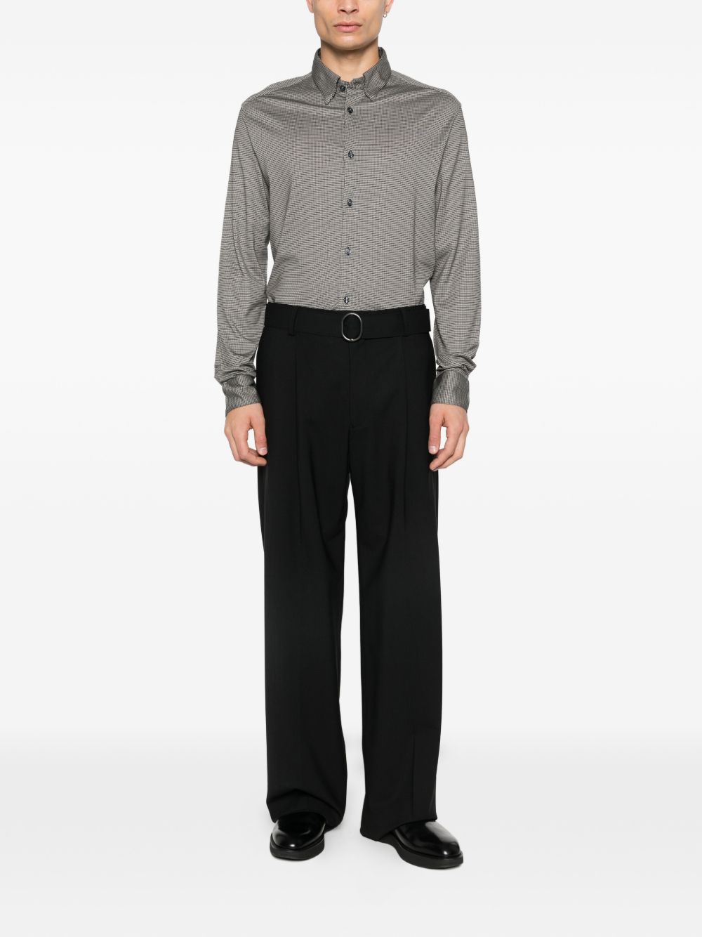 Emporio Armani Lyocell Jersey Overhemd met Micro-Patroon Beige-thumbmail-5