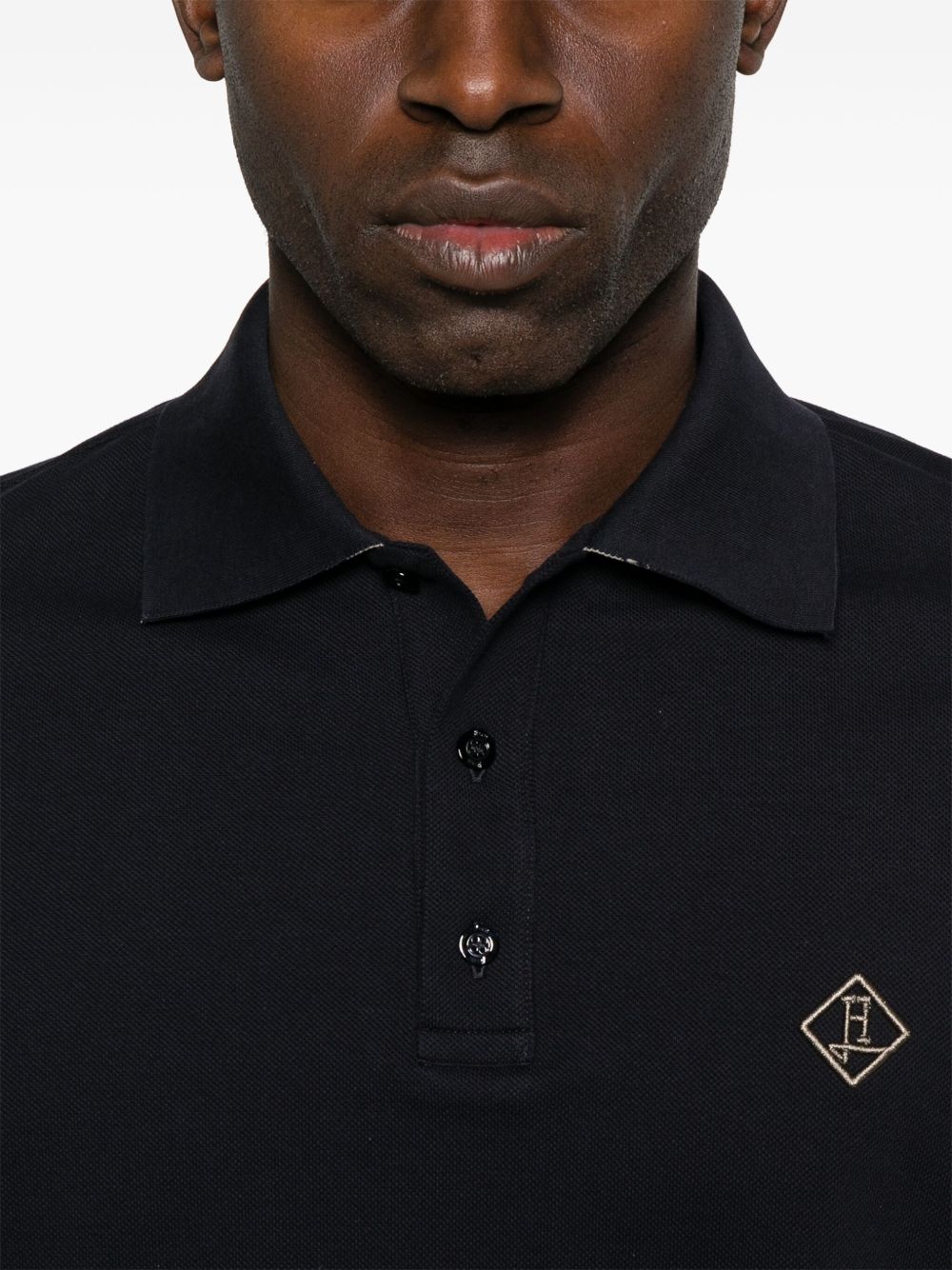Herno Logo Polo Shirt in Cotton Navy Blue-thumbmail-3