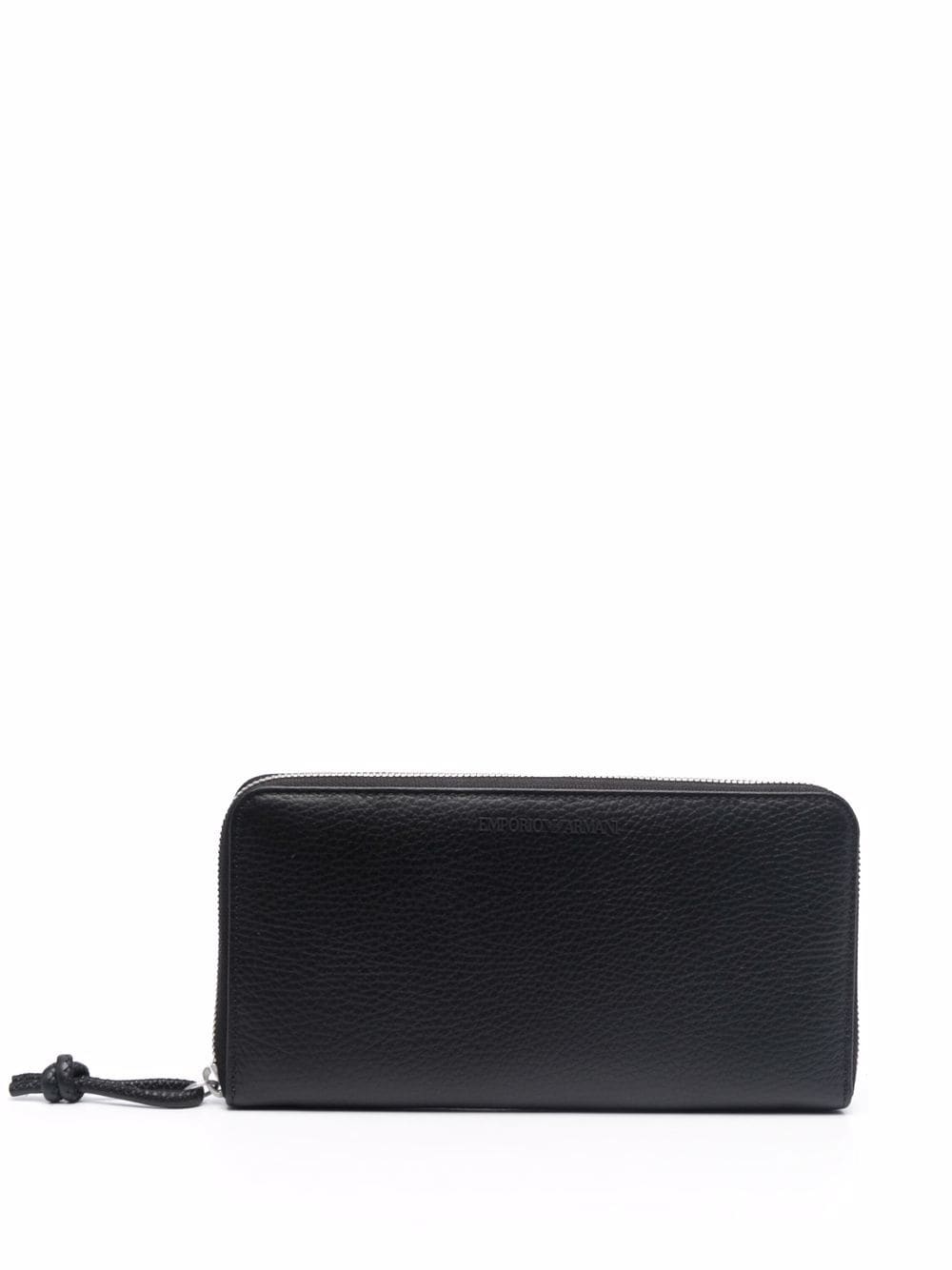 Emporio Armani Tumbled Leather Continental Wallet Black Zip-Around