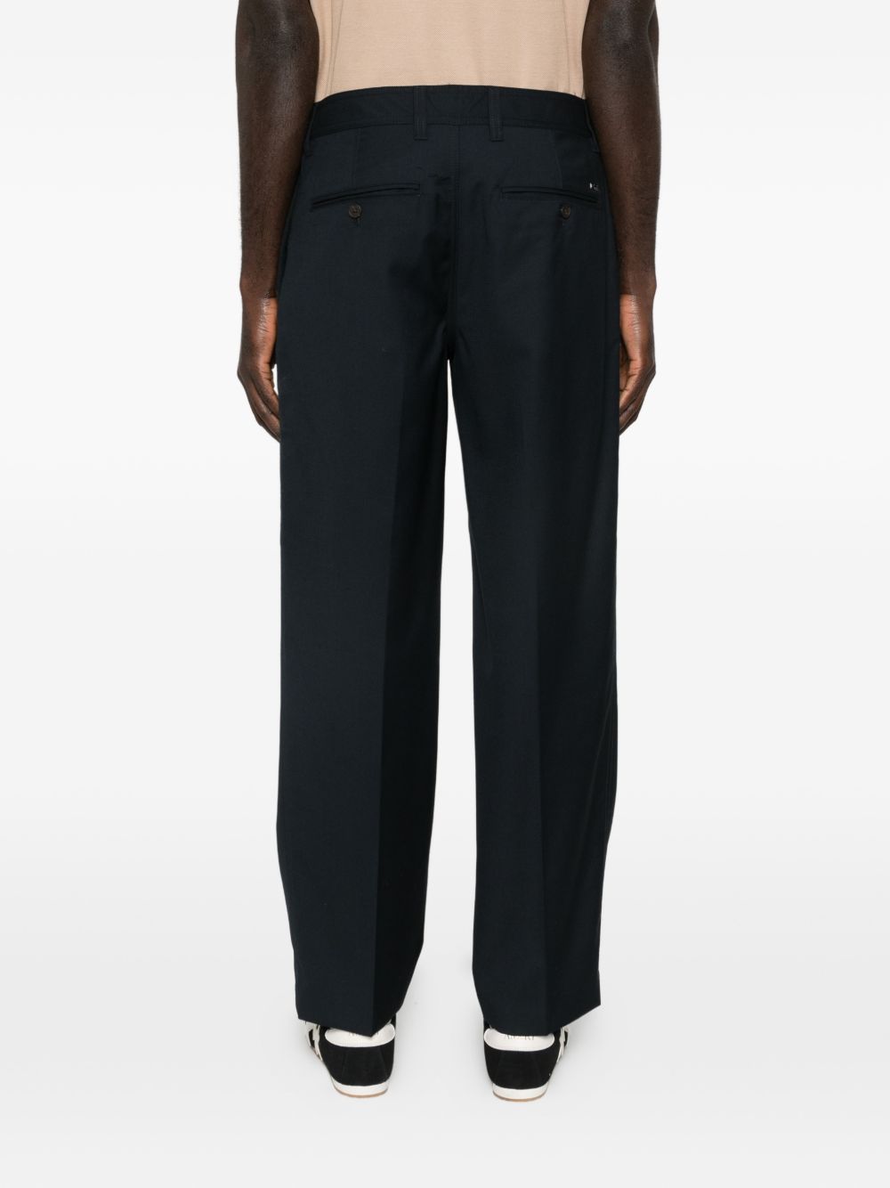 Emporio Armani Wollen Pantalon met Persvouw en Rechte Pijp Blauw Trousers Emporio Armani