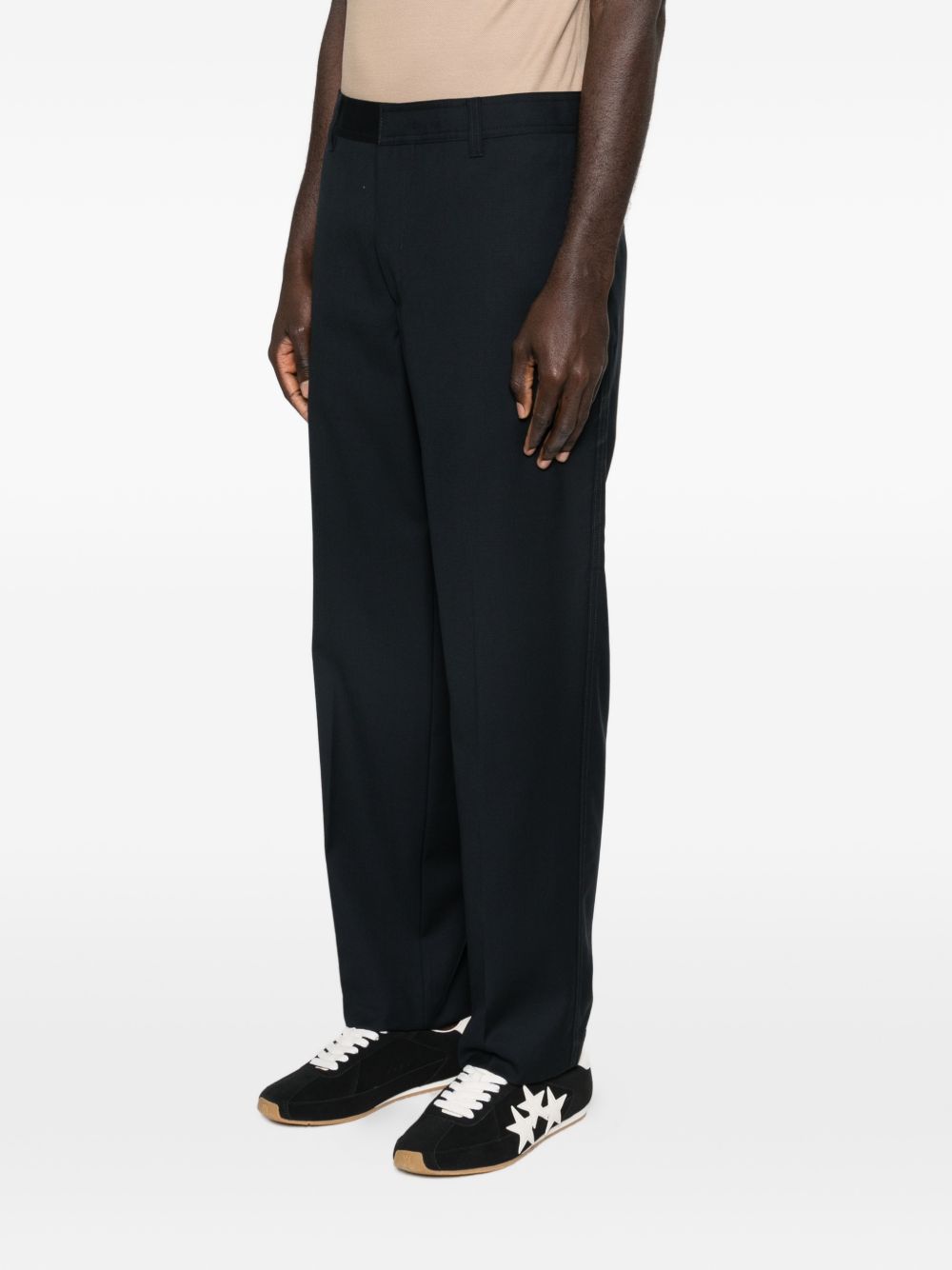 Emporio Armani Wollen Pantalon met Persvouw en Rechte Pijp Blauw Trousers Emporio Armani