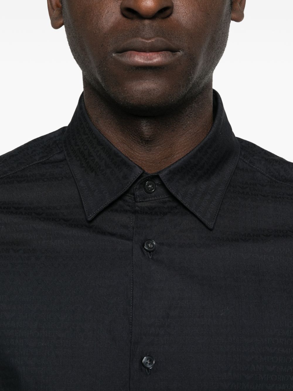 Emporio Armani Essential All-Over Jacquard Logo Overhemd Zwart Shirts Emporio Armani