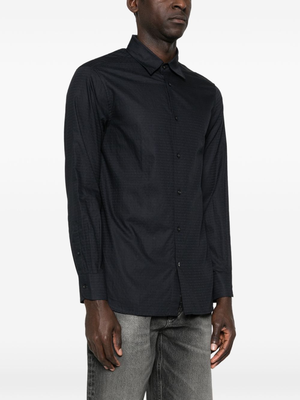 Emporio Armani Essential All-Over Jacquard Logo Overhemd Zwart Shirts Emporio Armani