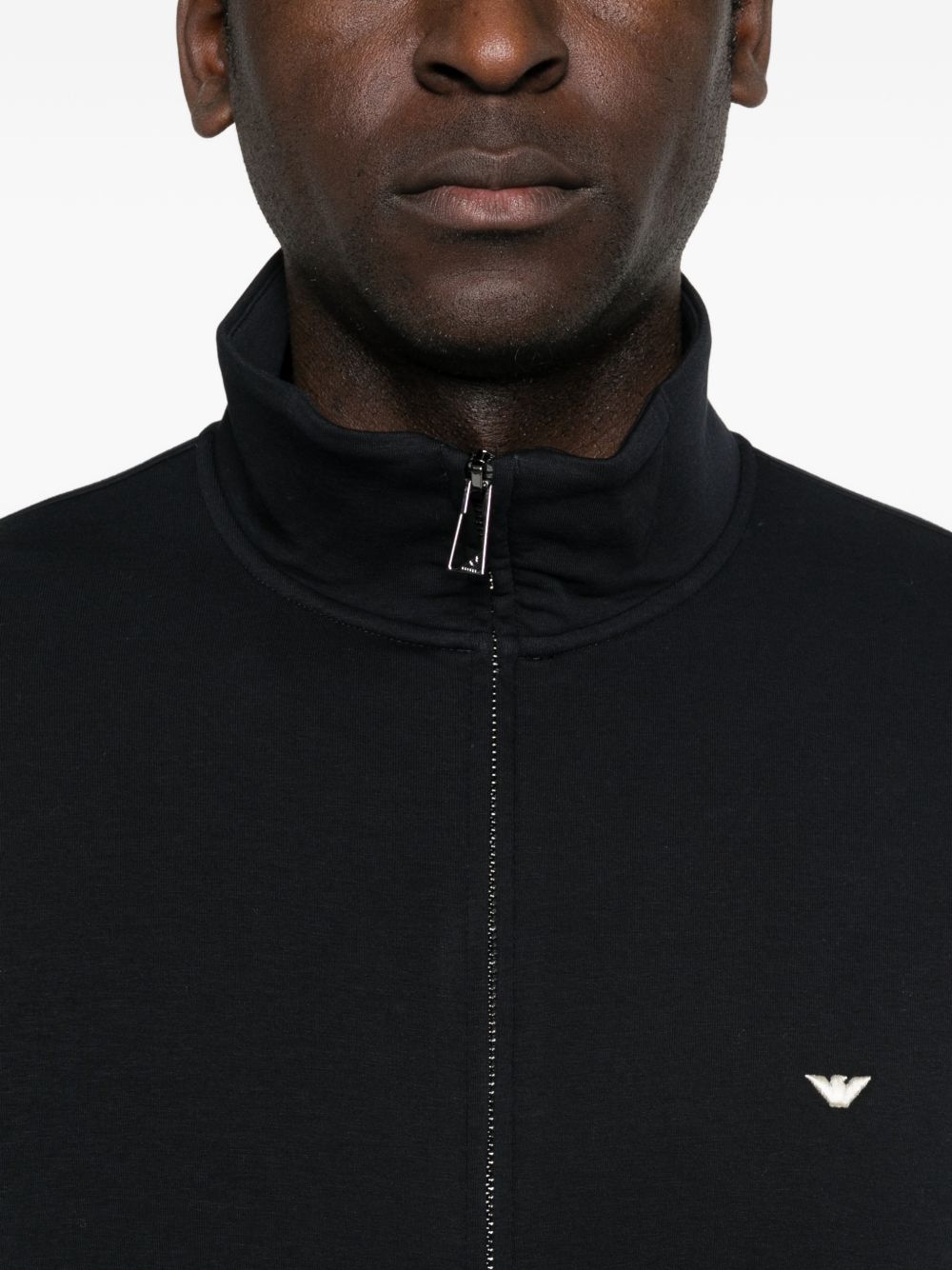 Emporio Armani Full-Zip Sweater met Micro Eagle Donkerblauw Topwear Emporio Armani