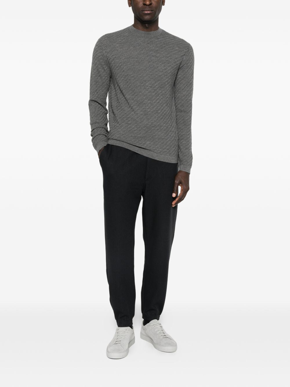 Emporio Armani Gebreide Virgin Wool Crew Neck Pullover Grijs Topwear Emporio Armani
