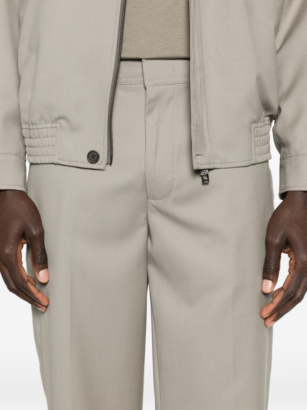 Emporio Armani Licht Getextureerde Visgraat Wollen Pantalon Beige Trousers Emporio Armani